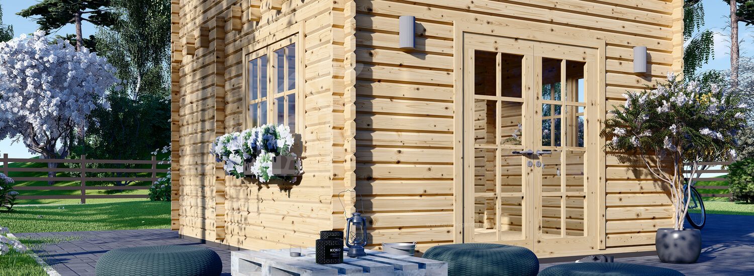 Бревенчатый домик с плоской крышей и мансардой AVIGNON F (44 мм), 20 м² + 16 м²