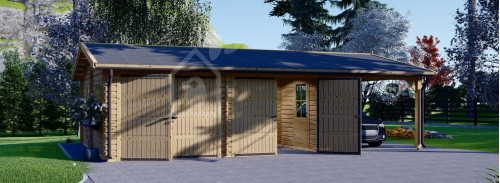 Double Wooden Garage MULTI (44 mm) 6x6 m With Single Carport 3x6 m