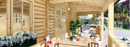 Log Cabin AMELIA (44 mm), 9x6 m (30'x20'), 32 m² With 20 m² Terrace