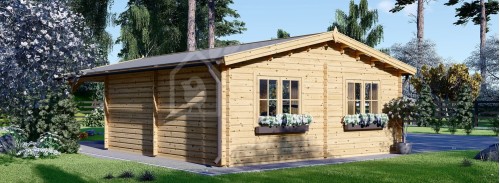 Double Wooden Garage MULTI (44 mm) 6x6 m With Single Carport 3x6 m