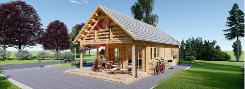 Бревенчатый Дом АУРА (80 мм), 100 м² с террасой 35 м²