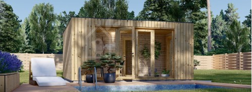Уличная сауна с раздевалкой DELLA (34 мм + облицовка), 5,1 х 5,1 м, 22 м²