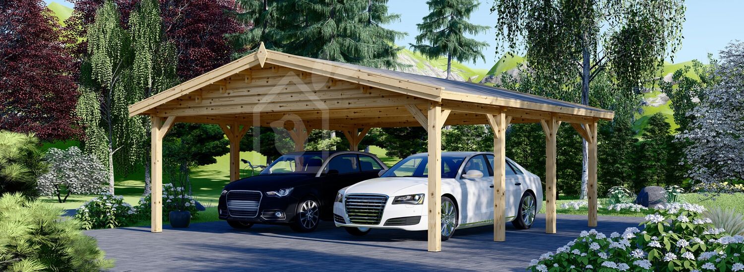 Double Wooden Carport CLASSIC DUO, 6x6 m (20'x20'), 36 m²