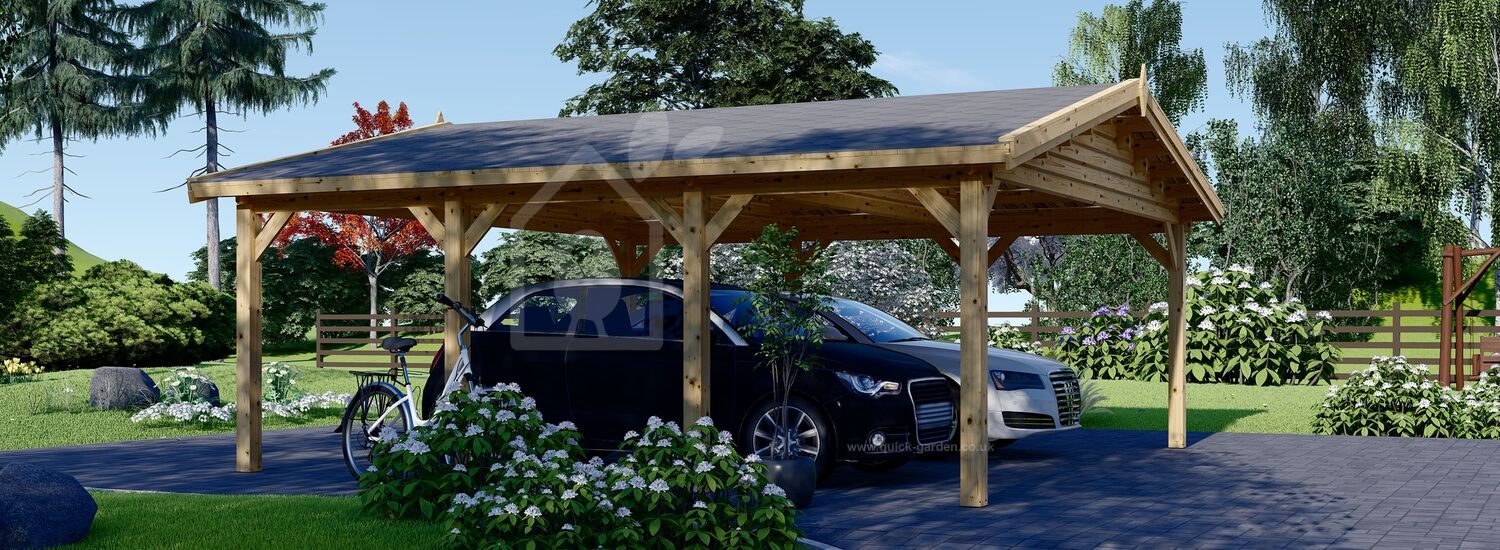 Double Wooden Carport CLASSIC DUO, 6x6 m (20'x20'), 36 m²