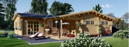 Бревенчатый Дом БЕРТА (Утепленный ПЛЮС, 44+44 мм), 72 м² с террасой 18 м² и гаражом 20 м²
