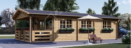 Жилой бревенчатый домик HYMER (34+34 мм), 42 м² + терраса 10 м²