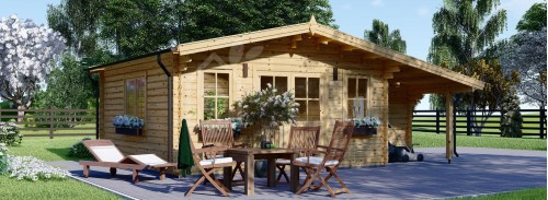 Bahçe Kütük Kabin CLARA Barakalı (80 mm), 7x4 m (23'x13'), 28 m²
