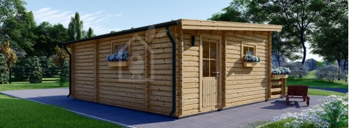 Düz Çatılı Kütük Konut Kabini ALTURA F (Yalıtımlı PLUS, 44 + 44 mm), 31 m² 8 m² Teraslı