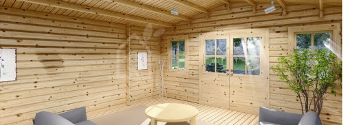 Bahçe Kütük Kabin CLARA Barakalı (80 mm), 7x4 m (23'x13'), 28 m²