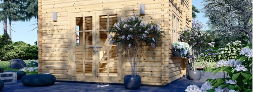 Бревенчатый домик с плоской крышей и мансардой AVIGNON F (44 мм), 20 м² + 16 м²