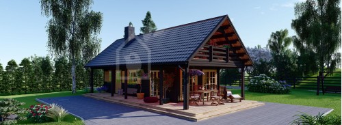 Log Cabin House AURA (Insulated PLUS, 44 + 44 mm), 100 m² With 35 m² Terrace