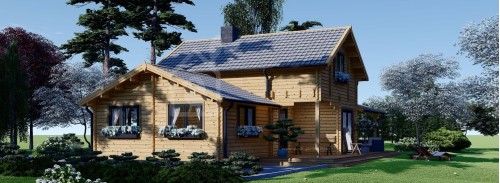 Бревенчатый Дом ГОЛЛАНДИЯ (44+44 мм + утеплитель), 113 м² с террасой 13 м²