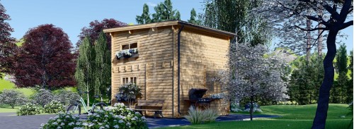 Бревенчатый домик с плоской крышей и мансардой AVIGNON F (44 мм), 20 м² + 16 м²