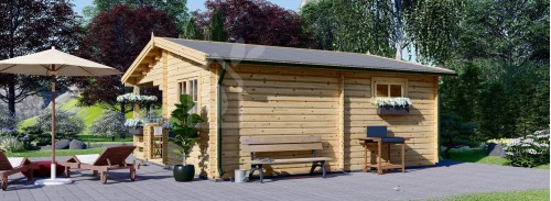 Log Cabin OLIVIA (44+44 mm + Insulation), 6x6 m (20'x20'), 27 m² With 8 m² Terrace