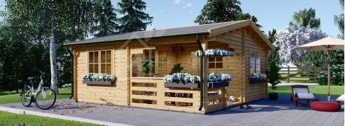 Log Cabin OLIVIA (44+44 mm + Insulation), 6x6 m (20'x20'), 27 m² With 8 m² Terrace