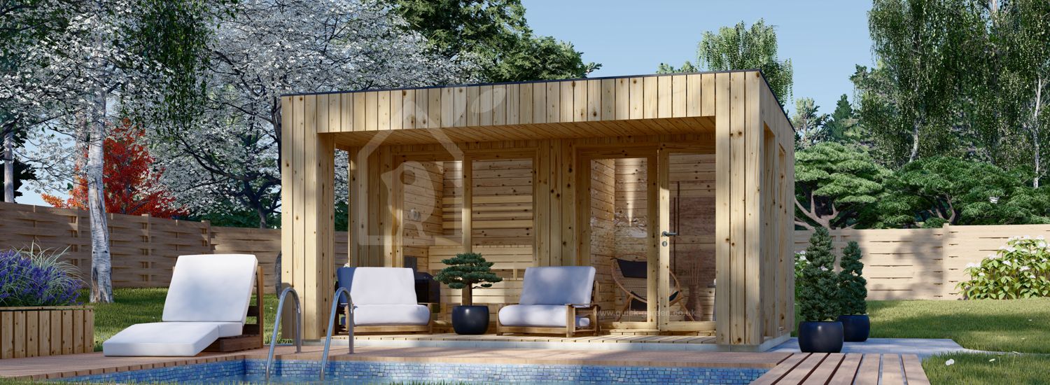 Outdoor Sauna With Changing Room DELLA (34 mm + Cladding), 4,6 x 2,6 m, 9,3 m², Terrace 6,7 m²
