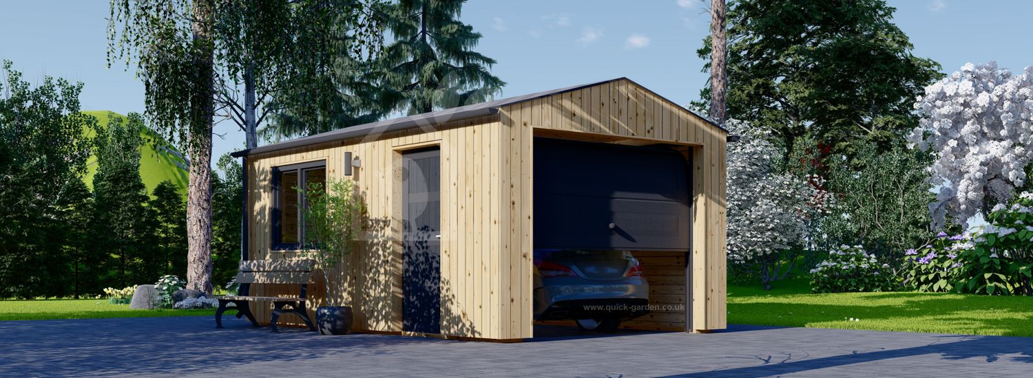 Single Wooden Garage SILVIA (34 mm + Cladding), 3.4x5.4 m (11'x18'), 20 m²