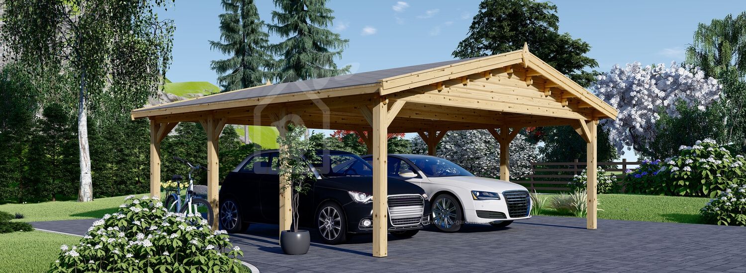 Double Wooden Carport CLASSIC DUO, 6x6 m (20'x20'), 36 m²