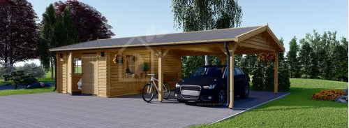 Single Wooden Garage MULTI (44 mm) 4x6 m (13'x20') with Double Carport 5.5x6 m (18'x20')