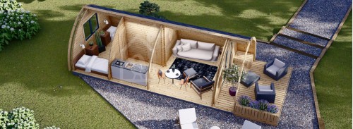 Glamping / Camping Pod BRETA with a Twin Bedroom (44 mm), 4x8 m (13'x26'), 32 m²