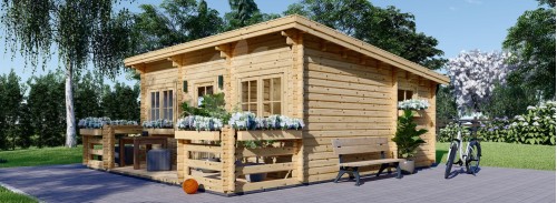 Düz Çatılı Kütük Konut Kabini ALTURA F (Yalıtımlı PLUS, 44 + 44 mm), 31 m² 8 m² Teraslı