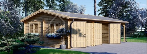 Double Wooden Garage MULTI (44 mm) 6x6 m With Single Carport 3x6 m